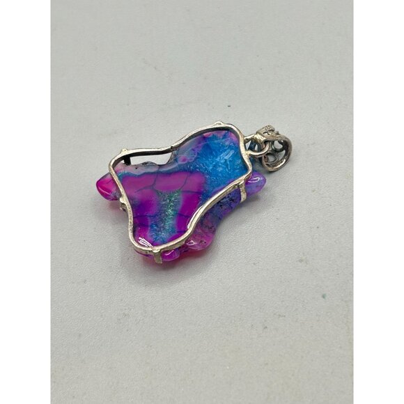 Rainbow Quartz Blue Purple Stone Pendant with Sterling Silver 925 Setting - Picture 3 of 5